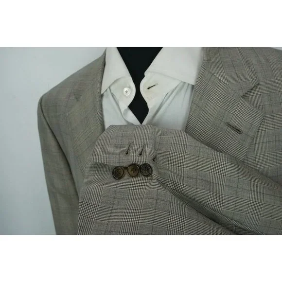 Brioni NM Nomenta Brown Plaid Silk Blend Sport Coat Jacket Sz 46R